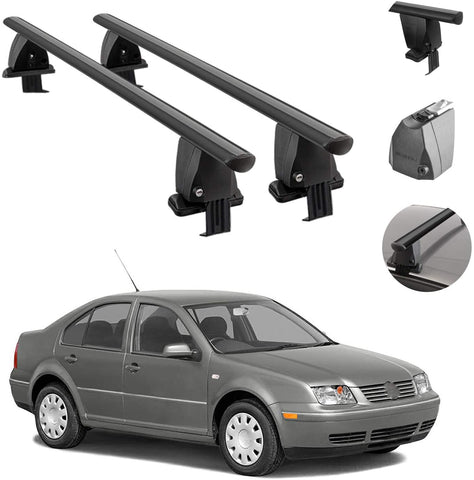 Roof Rack Cross Bars Lockable Luggage Carrier Smooth Roof Cars | Fits Volkswagen Jetta (A4) Sedan 1999-2005 Black Aluminum Cargo Carrier Rooftop Bars | Automotive Exterior Accessories