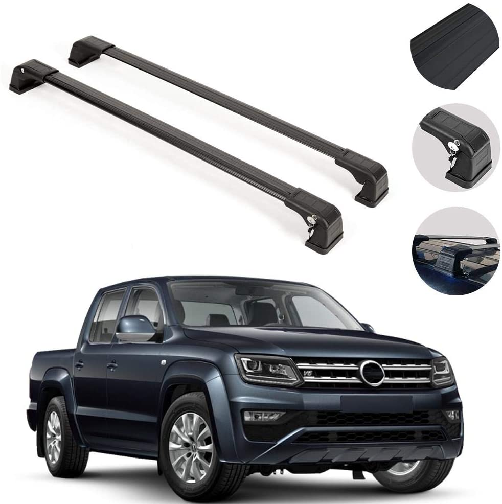 Silver Aluminum Roof Top Bar Cross Bars Cargo Rack - Luggage, Ski, Kayak Carrier | 165 LBS / 75 KG Load Capacity - Set 2 Pcs | Fits Volkswagen Amarok 2011-2021