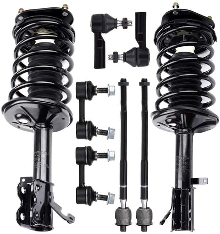 HUBDEPOT 8PC Front Strut Spring Assembly Stabilizer Bar Link Kit Tie Rod End Fit for 1998-2002 Chevrolet Prizm 1993-2002 Toyota Corolla [US Stock]