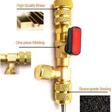 9M9 Valve Core Remover Installer Tool with Dual Size SAE 1/4 & 5/16 Port for HVAC R22 R410A, 4 Pieces Valve Cores, New Version (No Gas Loss)