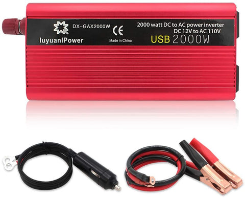 LVYUAN Power Inverter 1200W/2000W(Peak) DC to AC 12V to 110V Car Inverter DC 12V Inverter with 3.1A USB Car Adapter with Battery Clips