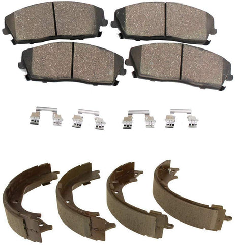 Detroit Axle - Front Ceramic Brake Pads + Rear Ceramic Brake Shoes w/Hardware Clips for 2009 2010 2011 2012 2013 Chevy Silverado 1500 GMC Sierra 1500 Rear Drum Brake Models ONLY