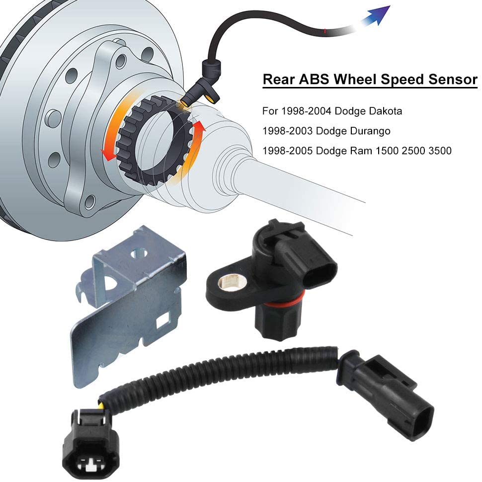 RYANSTAR Rear ABS Wheel Speed Sensor Kit for 1998-2004 Dodge Dakota 1998-2003 Dodge Durango 1998-2005 Dodge Ram 1500 2500 3500 5014787AA 970-024