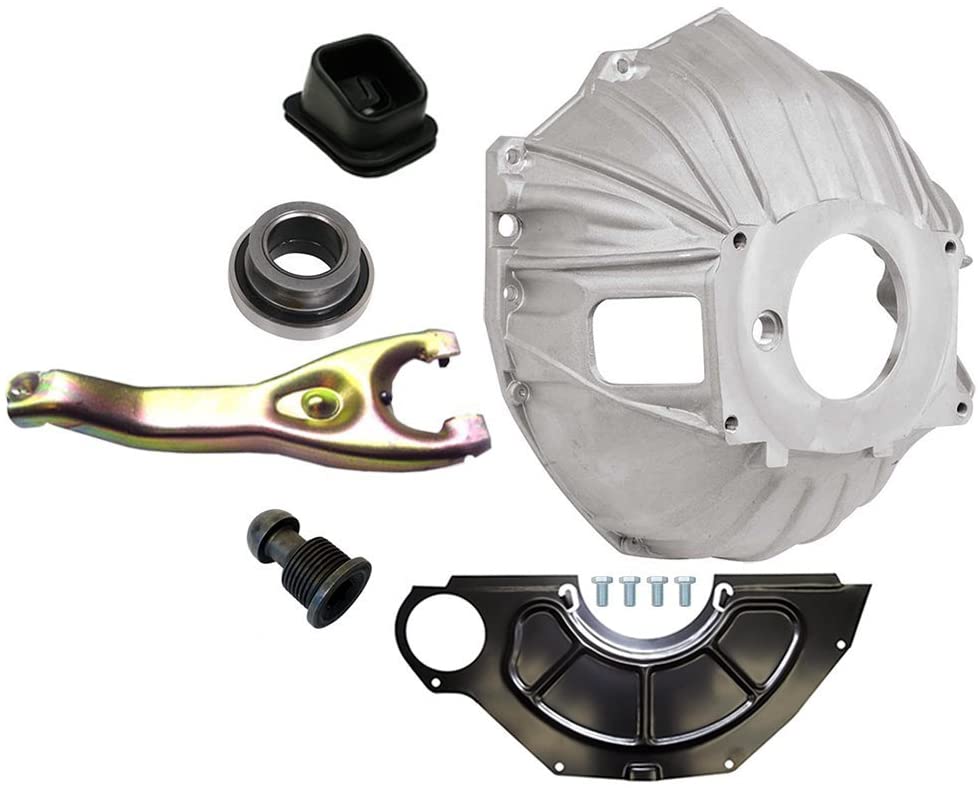 NEW SWS CHEVY ALUMINUM BELLHOUSING, FLYWHEEL INSPECTION COVER, THROWOUT BEARING, CLUTCH FORK, CLUTCH FORK BOOT & CLUTCH PIVOT BALL, GM 621 3899621 REPLACEMENT FOR SBC & BBC FOR 11