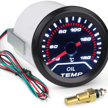 WATERWICH Oil Temp Temperature Gauge Kit Includes Electronic Sensor-Black Dial 40-150 Celsius 2-1/16" 52mm DC12V Universal for Car Truck Vehicle Automotive