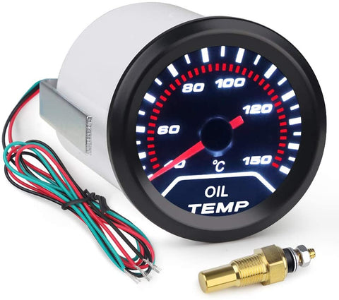 WATERWICH Oil Temp Temperature Gauge Kit Includes Electronic Sensor-Black Dial 40-150 Celsius 2-1/16