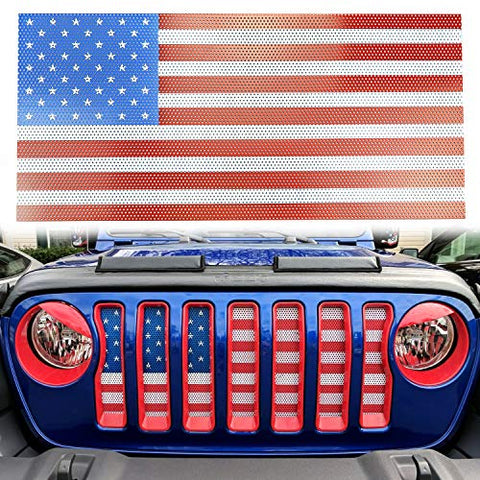 Bentolin Front Steel Mesh Grill Inserts with US Flag Compatible with Jeep Wrangler JL 2018-2020 & Gladiator JT 2020