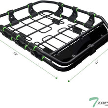 Topline Autopart Universal Modular Sport Design Heavyduty Steel Roof Rack Cargo Basket Carrier Travel Luggage Storage with Wind Fairing (Matte Black/Green)
