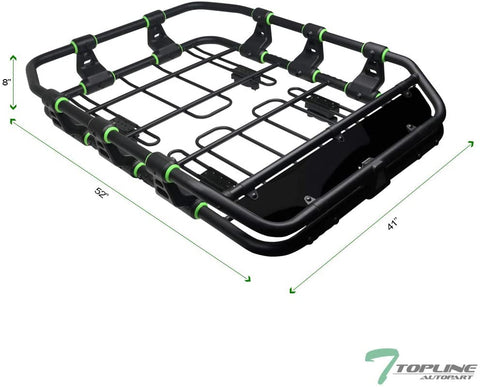 Topline Autopart Universal Modular Sport Design Heavyduty Steel Roof Rack Cargo Basket Carrier Travel Luggage Storage with Wind Fairing (Matte Black/Green)