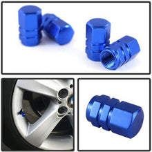 iJDMTOY (4) Tuner Racing Style Blue Aluminum Tire Valve Caps (Hexagon Shape)