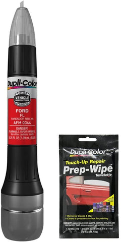 Dupli-Color AFM0344 Metallic Toreador Red Exact-Match Scratch Fix All-in-1 Touch-Up Paint for Ford Vehicles (FL) Bundle with Prep Wipe Towelette (2 Items)