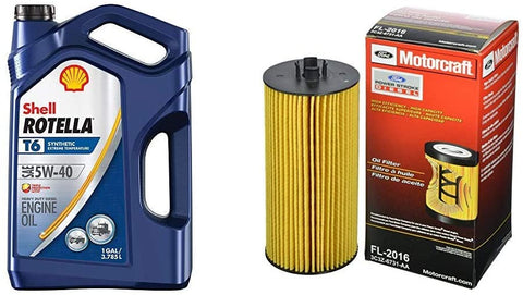 Shell Rotella T6 Full Synthetic 5W-40 Diesel Engine Oil (1-Gallon, Case of 3) + Motorcraft FL-2016 Oil Filter
