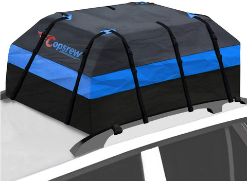 Copsrew 20 Cubic ft Car Roof Bag & Rooftop Cargo Carrier 100% Waterproof Heavy Duty RoofBag. Fits All Vehicle with/Without Rack. 4+2 Door Hooks Included (Blue)