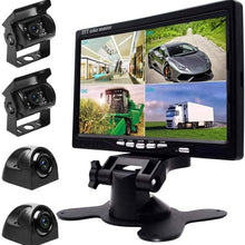 UNITOPSCI Waterproof Car Backup Camera Kit with 7 Inch HD Quad Split Monitor + 18 IR LED Night Vision Front Rear Side View Cameras and 33ft AV Cables, Mirror/Normal Image