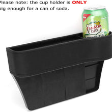 iJDMTOY (1) Black Leather Console Side Pocket Organizer, Car Seat Catcher w/Cup Holder Compatible With Drinks, Key, Wallet, Phone, Sunglasses, etc