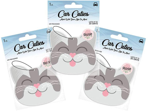 Car Cuties Cute CAT CAR AIR FRESHENER - Cute Cat Design, Long-Lasting Scent, Portion of Proceeds Benefit Paws Chicago (Rose - Pack of 3)