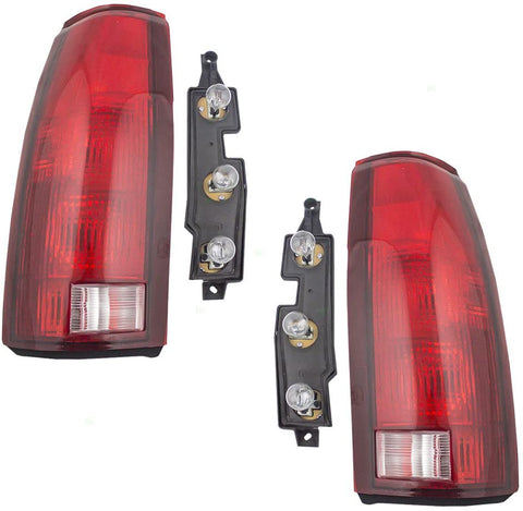 Aftermarket Replacement Set Tail Lights with Bulb Sockets & Connector Plate Compatible with 88-99 Pickup 00 2500/3500 C/K Old Body Style Truck