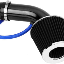 Qiilu 76mm 3 Inch Universal Car Cold Air Intake Filter Aluminum Induction Hose Pipe Kit (Black)