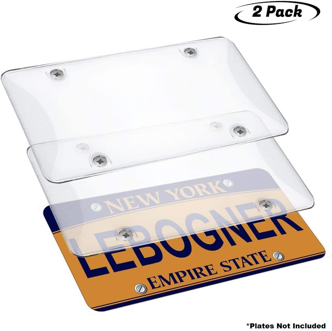 lebogner Car License Plates Shields 2 Pack Clear Bubble Design Novelty Plate Covers to Fit Any Standard US Plates, Unbreakable Frame Covers to Protect Front, Back License Plates, Screws Included