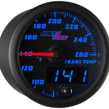 MaxTow Double Vision 260 F Transmission Temperature Gauge Kit - Includes Electronic Sensor - Black Gauge Face - Blue LED Illuminated Dial - Analog & Digital Readouts - for Trucks - 2-1/16" 52mm