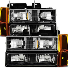 For Black 94-99 GMC Full Size Pickup Truck Suburban Sierra Headlights w/Corner + Bumper Signal Lamps