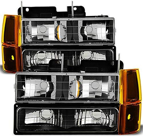 For Black 94-99 GMC Full Size Pickup Truck Suburban Sierra Headlights w/Corner + Bumper Signal Lamps