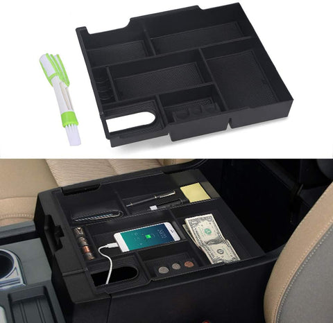 VANJING Center Console Organizer Compatible for 2014 2015 2016 2017 2018 2019 2020 Toyota Tundra Accessories ABS Black Materials Tray Armrest Secondary Storage Box with A Cleaner Brush