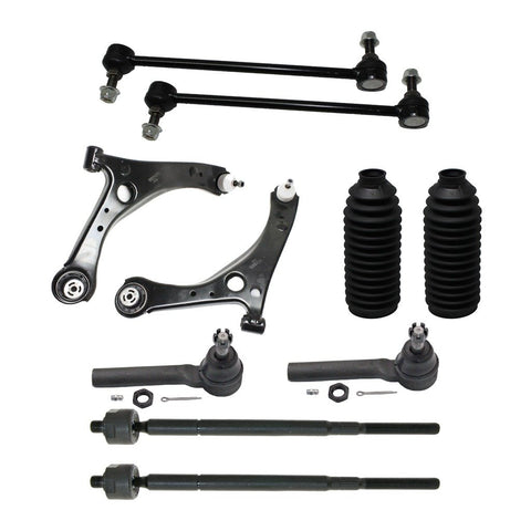 New Complete 10pc Front Suspension Kit - Both (2) Front Lower Control Arm & Ball Joint, All 4 Inner & Outer Tie Rod, 2 Front Sway Bar, for 08-10 Grand Caravan - Town & Country
