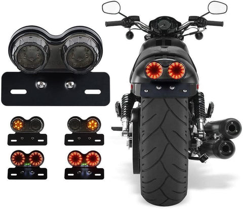 Cara 40W 40-LED Motorcycle Tail Light Integrated Running Brake Stop Light Turn Signals Lamp Black with License Plate Bracket for Harley Honda Yamaha Suzuki Kawasaki