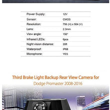 Third Roof Top Mount Brake Lamp Camera Brake Light HD Rear View Backup Parking Camera for Dodge Ram Promaster 2008-2016 Transporter Truck Vans