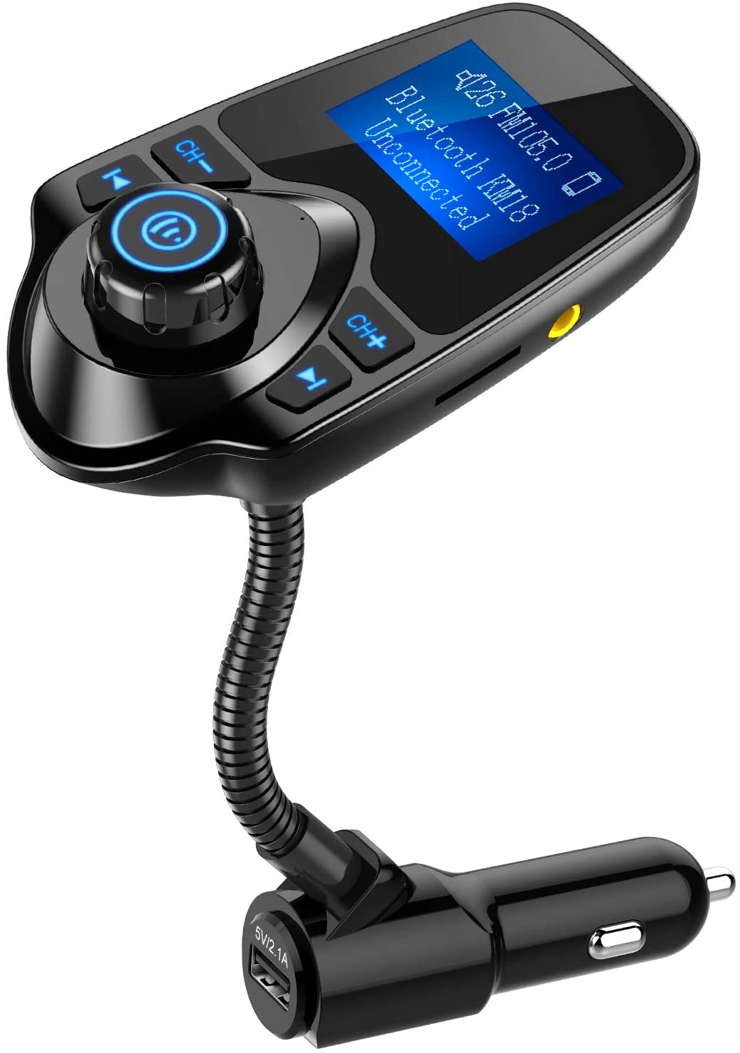 Nulaxy Bluetooth Car FM Transmitter Audio Adapter Receiver Wireless Hands Free Car Kit W 1.44 Inch Display - KM18 Black (Single)