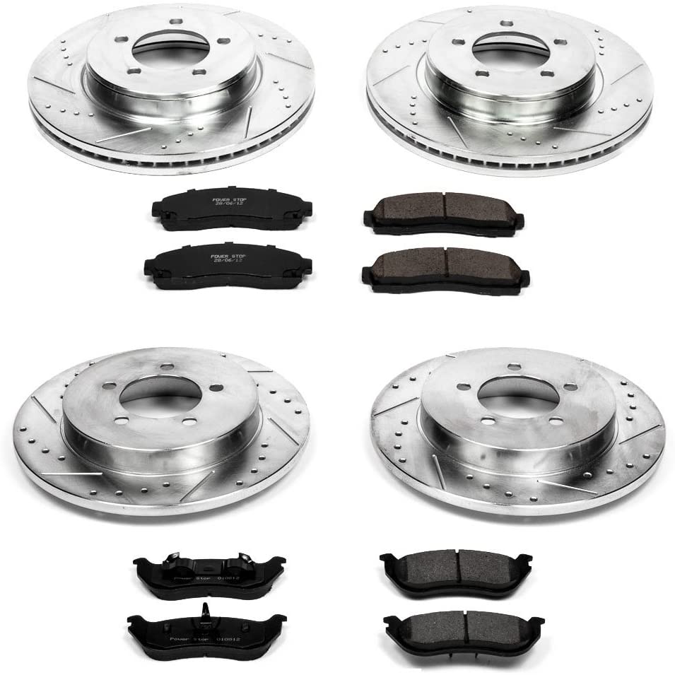 Power Stop K2722 Front & Rear Brake Kit with Drilled/Slotted Brake Rotors and Z23 Evolution Ceramic Brake Pads