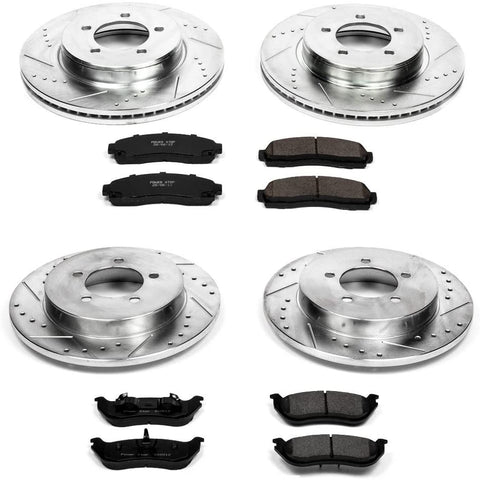 Power Stop K2722 Front & Rear Brake Kit with Drilled/Slotted Brake Rotors and Z23 Evolution Ceramic Brake Pads