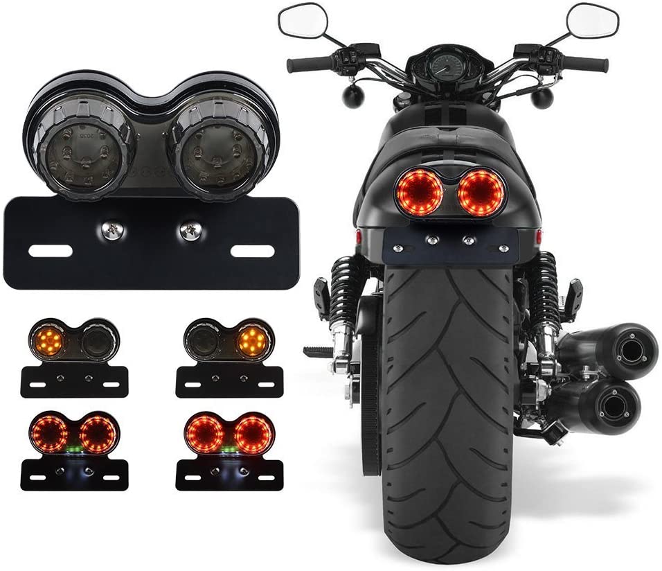 PerfecTech 40W 40-LED Motorcycle Tail Light Integrated Driving&Brake Light Turn Signal Lamp With License Plate Bracket for Harley Honda Yamaha Suzuki Kawasaki (Black)