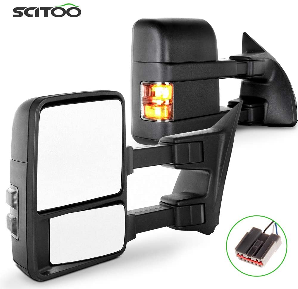 SCITOO Towing Mirrors fit for Ford Exterior Accessories Mirrors fit 2003-2007 for Ford F250 F350 F450 F550 Super Duty with Amber Turn Signal Heated Manual Controlling Telescoping and Folding Features