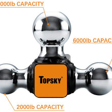 TOPSKY TS2007 Trailer Hitch Tri Ball Mount, 2 Inch Receiver, Hollow Shank Tow Hitch & Hitch Pin and Clip, Black & Chrome