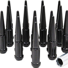 20 Pc Spiked Solid Metal Lug Nuts M12x1.50 Thread 4.4" Tall Closed End Bulge Acorn Spike Lug Nut 1 Long Socket Key Black Finish for Aftermarket Wheels Only