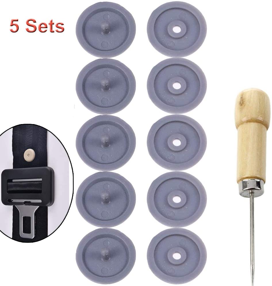 Y-Axis 5 x Seat Belt Button Buckle Clip Stop - Universal Fit Stopper Kit Light Grey (5 Sets)