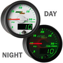 MaxTow Double Vision 30 PSI Fuel Pressure Gauge Kit - Includes Electronic Sensor - White Gauge Face - Green LED Illuminated Dial - Analog & Digital Readouts - for Diesel Trucks - 2-1/16" 52mm