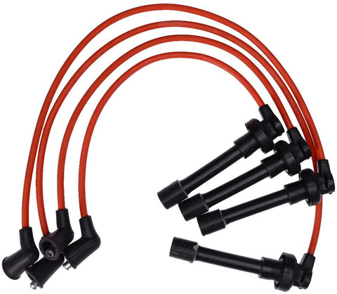 94-01 7mm High Performance Engine SPARK PLUG WIRES Wire Set Replacement for Honda Acura Integra Type-R GSR B18 DOHC VTEC (Red)