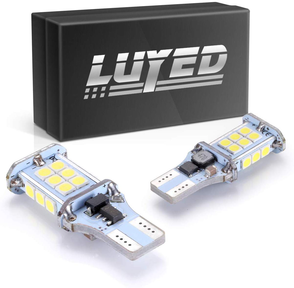 LUYED 2 X 1550 Lumens Extremely Bright Error Free 360-Degree Shine 921 912 W16W 3030 24-EX Chipsets LED Bulbs Used For Backup Reverse Lights, Xenon White