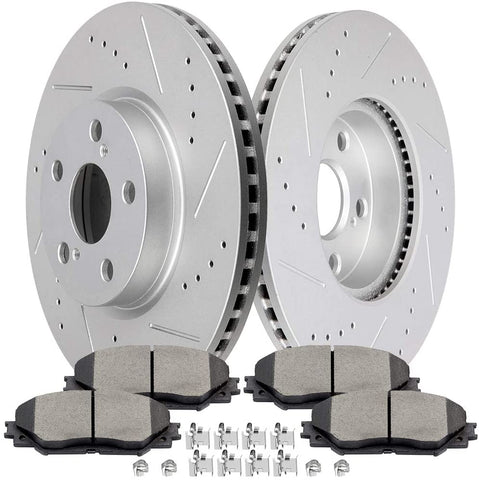 INEEDUP 2 Brake Disc Rotots and 4 Ceramic Pads with hardware fit for 2009-2010 for Pontiac Vibe, 2008-2014 for Scion xD, 2009-2019 for Toyota Corolla, 2009-2013 for Toyota Matrix