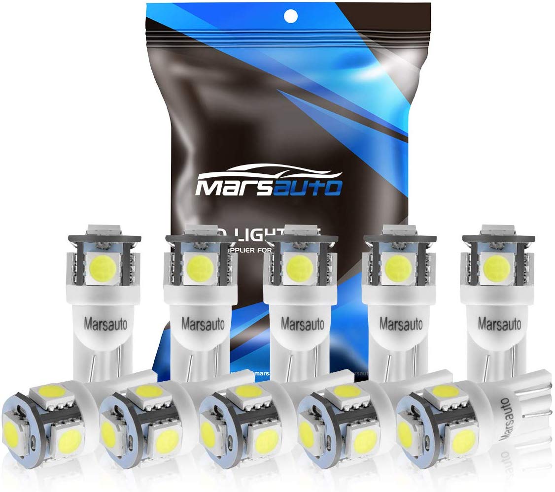 Marsauto 194 LED Light Bulb 6000K 168 T10 2825 5SMD LED Replacement Bulbs for Car Dome Map Door Courtesy License Plate Lights (Pack of 10)