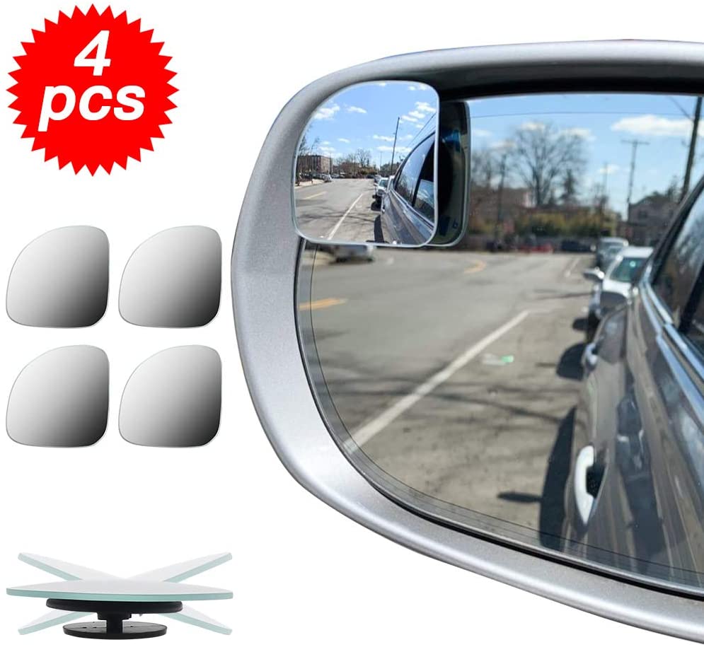 TSINGYUN 4 Pack of Blind Spot Mirror, HD Glass Frameless Convex Rearview Side Mirrors, 360°Rotation Adjustable Stick-on Design for SUV Car Truck Van Driving Safety