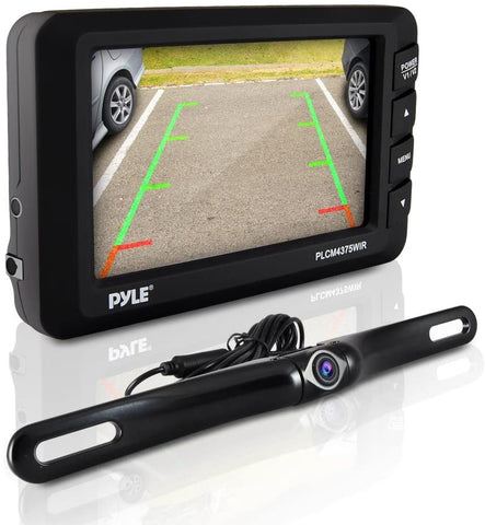Wireless Rear View Backup Camera - 4.3” LCD Monitor Built-in Distance Scale Lines Parking/Reverse Assist w/ Adjustable Slim Bar Cam Marine Grade Waterproof Night Vision LEDs - Pyle PLCM4375WIR_0, BLACK