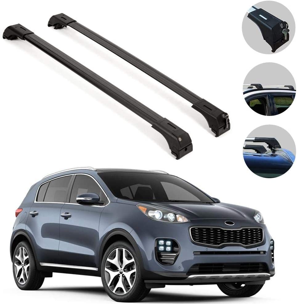 OMAC Roof Racks Lockable Cross Bars Carrier Cargo Racks Rail Aluminium Black Set 2 Pcs. for Kia Sportage 2010-2016