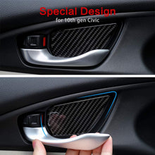 Thenice for 10th Gen Civic Real Carbon Fiber Door Wrist Trim Inner Door Handle Decoration Cover for Honda Civic 2020 2019 2018 2017 2016