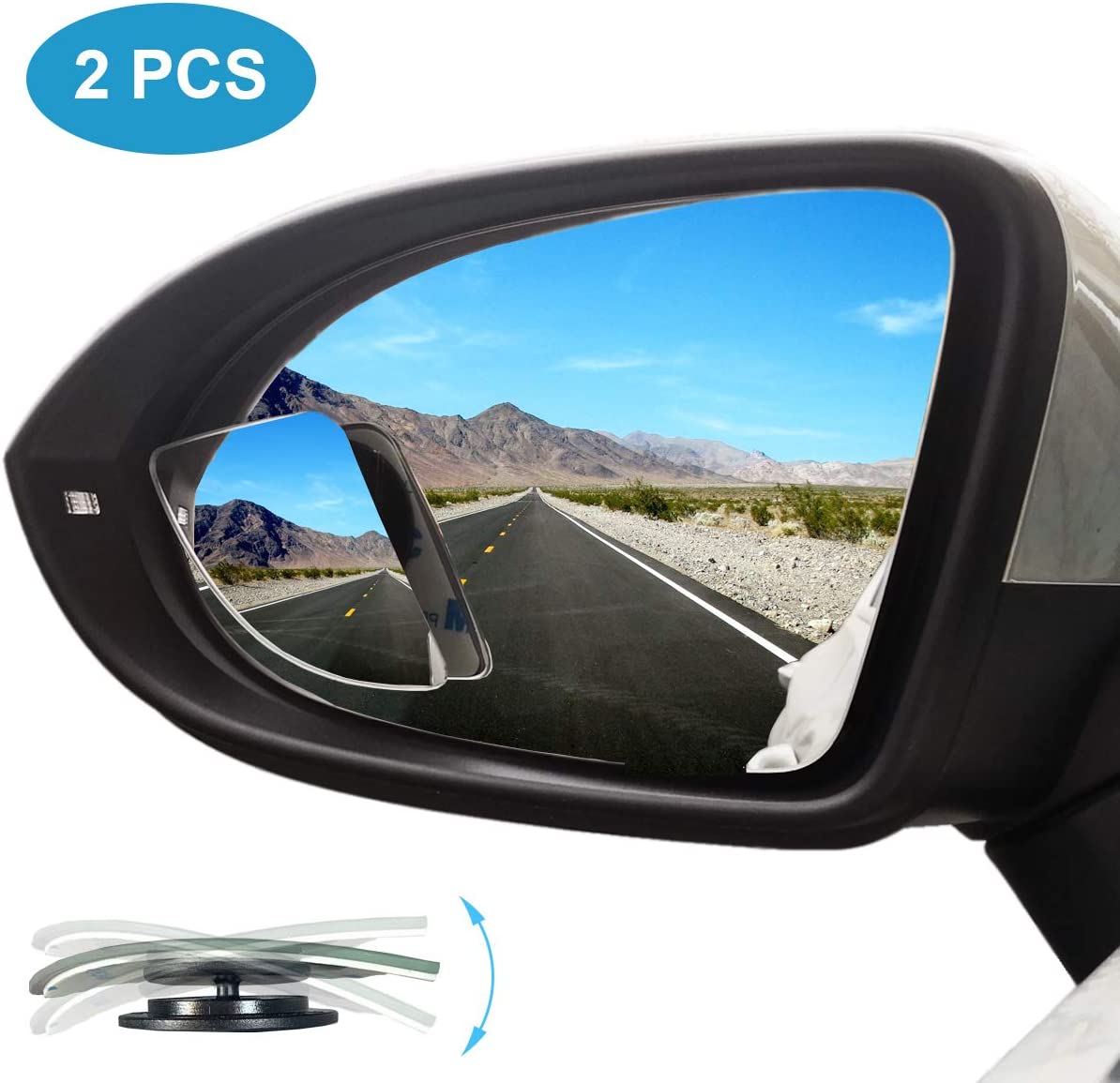 Kitbest Blind Spot Mirror, Car Side Mirror HD Glass Frameless Convex Rear View Mirror Adjustable Auto Blindspot Mirror for Wide Angle View, Stick On Design (Pack of 2)