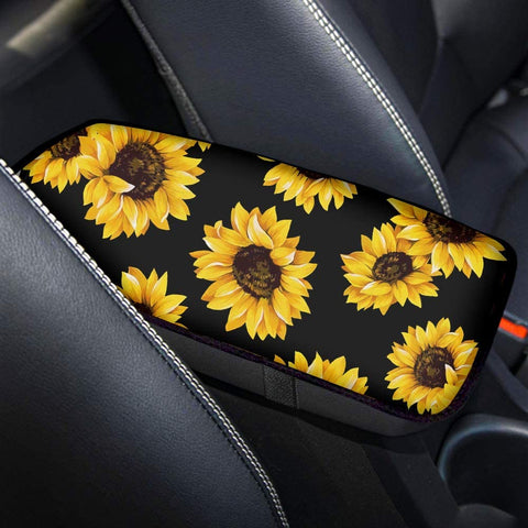 JoyLamoria Auto Center Console Armrest Cover Sunflower Pattern Universal Fit Soft Comfort Center Console Armrest Cushion for Car Seat Handrail Box