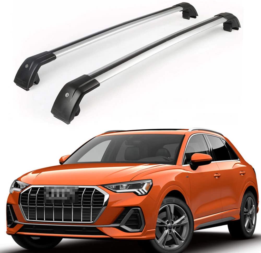 UDP 2Pcs Fits for All New Audi Q3 2019 2020 2021 Adjustable Crossbar Cross bar Roof Rail Luggage Cargo Carrier Lockable Roof Rack Bar Silver